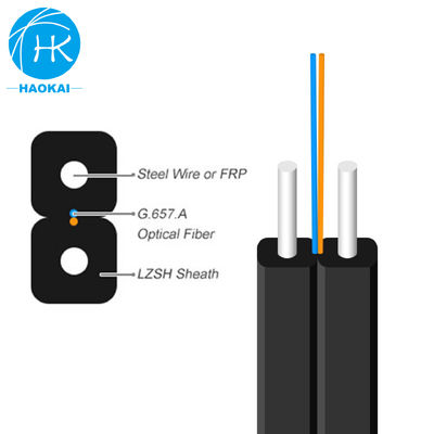 Cable à goutte à goutte FTTH à 2 cœurs à 6 cœurs Cable à fibre optique plate avec fil d'acier de tube central à aramide