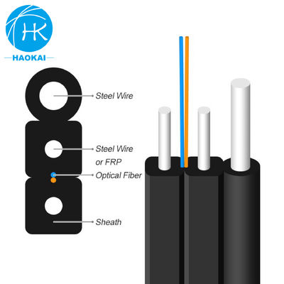Cable à goutte à goutte FTTH à 2 cœurs à 6 cœurs Cable à fibre optique plate avec fil d'acier de tube central à aramide