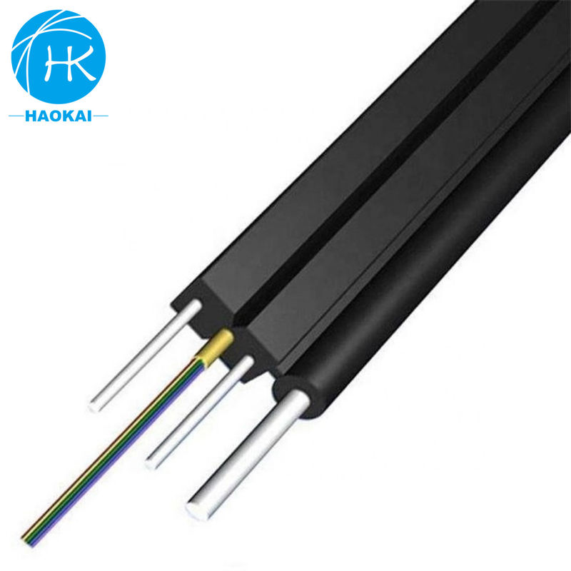 Cable à goutte à goutte FTTH à 2 cœurs à 6 cœurs Cable à fibre optique plate avec fil d'acier de tube central à aramide